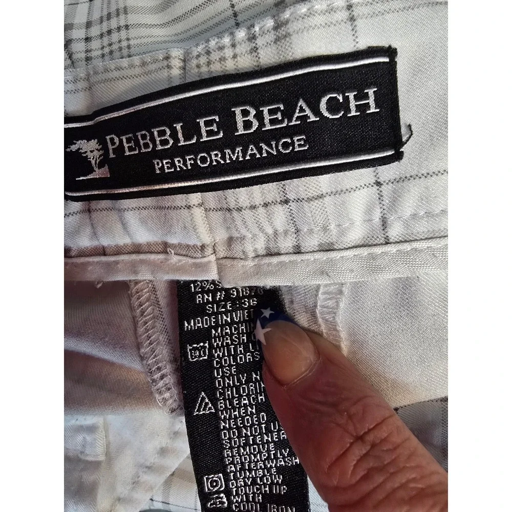 Pebble Beach Performance Mens‎ Golf Shorts White Grey Plaid Size 36 10
